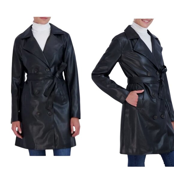 Marc New York, Andrew Marc Vegan Leather Trench Coat w/ Belt, size Medium - Picture 1 of 15